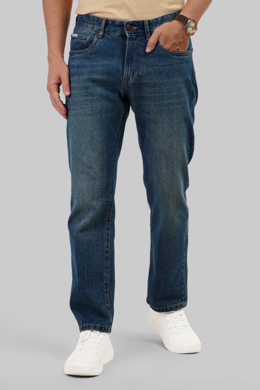 Blue Tinted Mid Rise Men's Straight Jeans