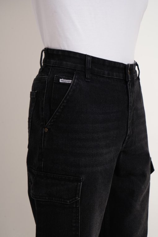 Black Mid Rise Relaxed Men's Cargo Jeans - Image 3