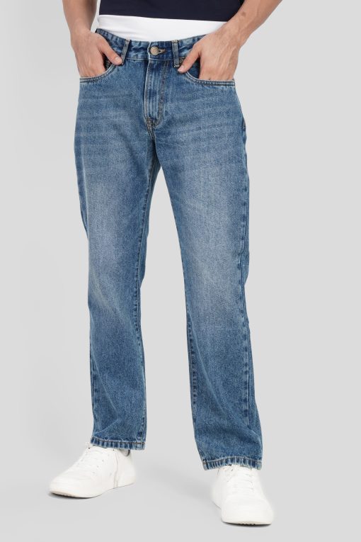 Light Blue Mid Rise Men's Straight Jeans