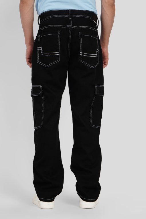 Black Mid Rise Regular Fit Men's Cargo Jeans - Image 2